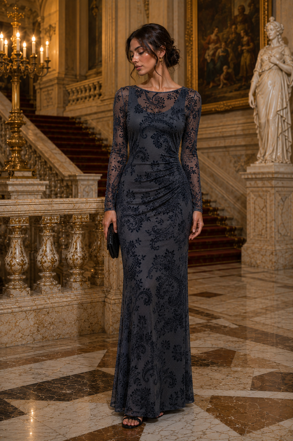 Flocked Mesh Dress