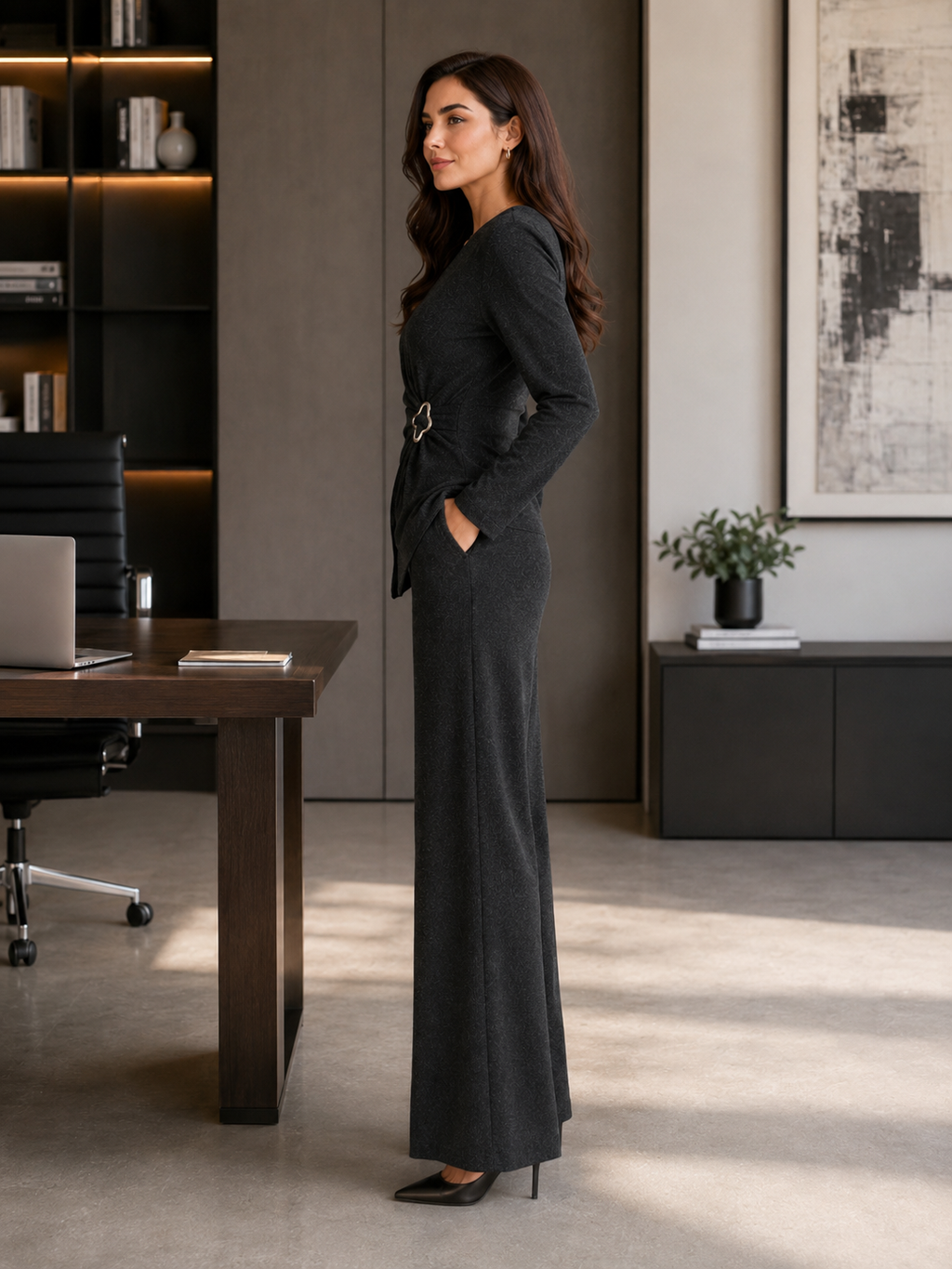 Silver Buckle Palazzo Suit