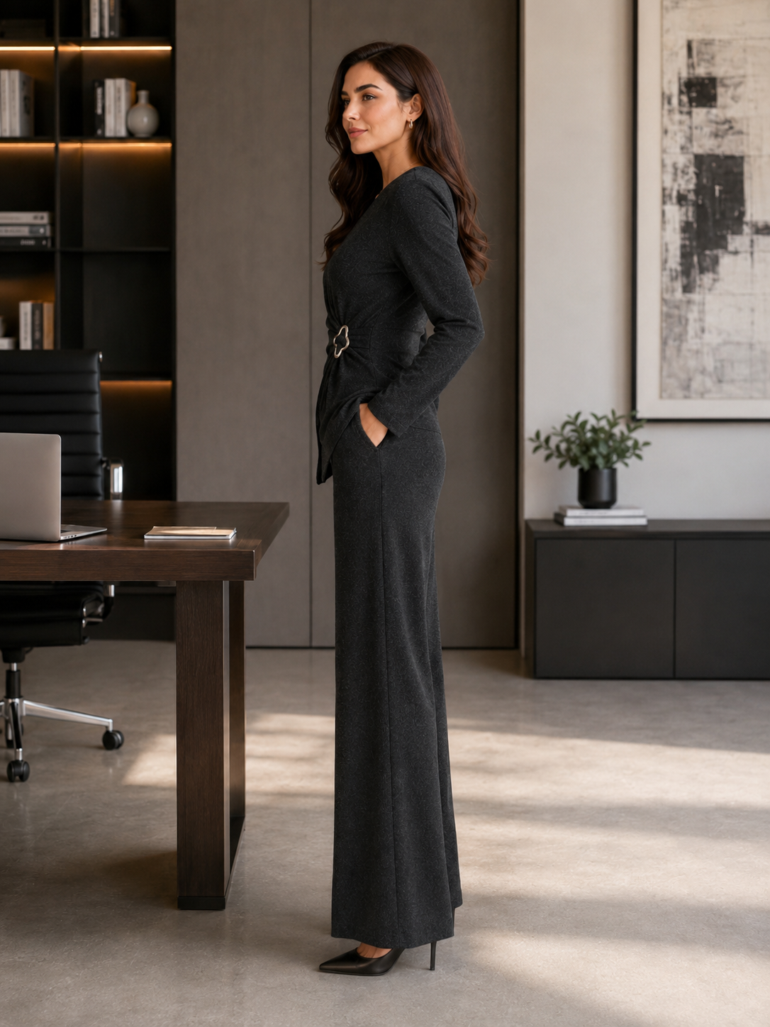 Silver Buckle Palazzo Suit