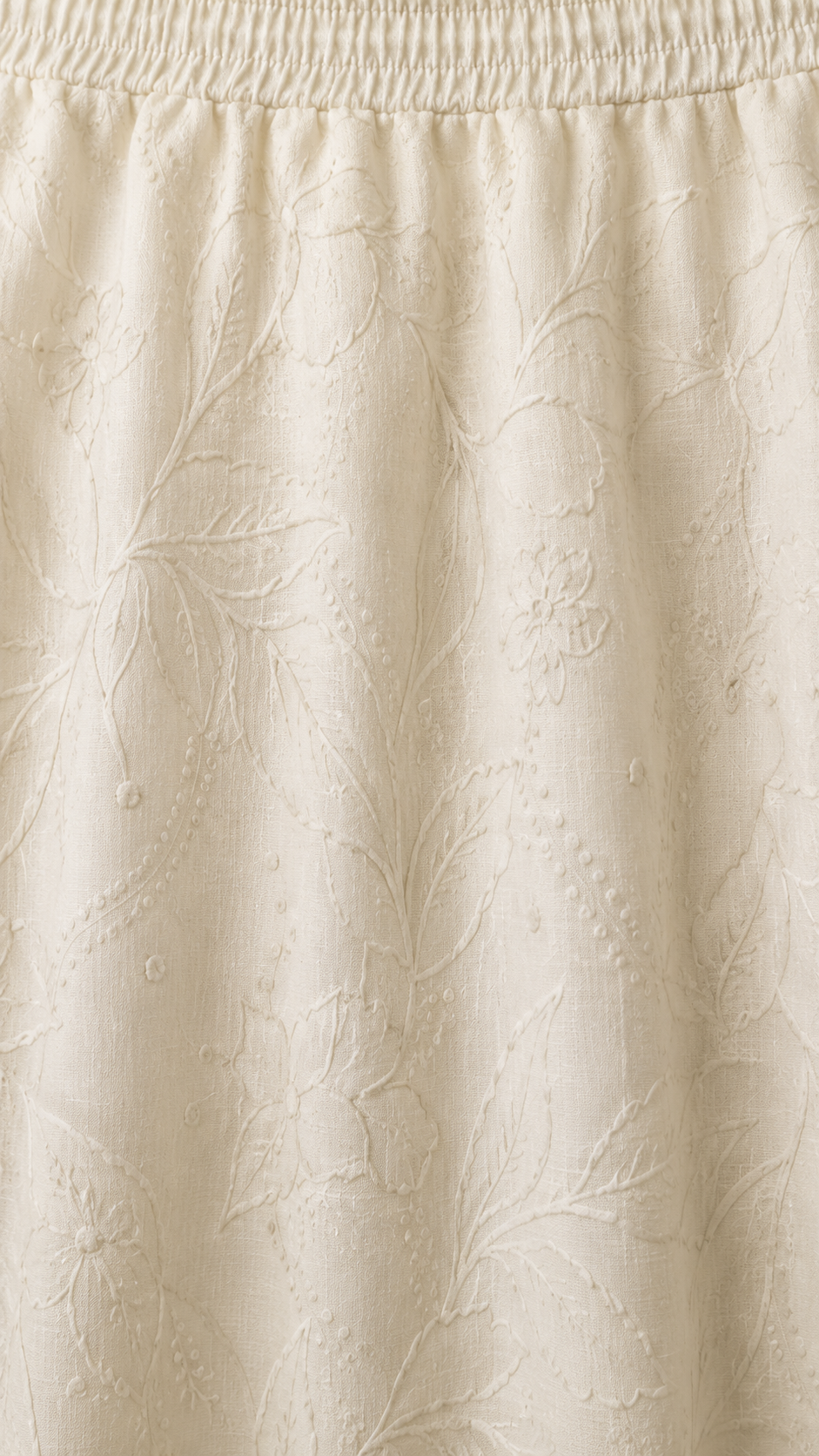 Printed Linen Midi Skirt Beige