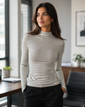 Striped Ruched Mock Neck Top