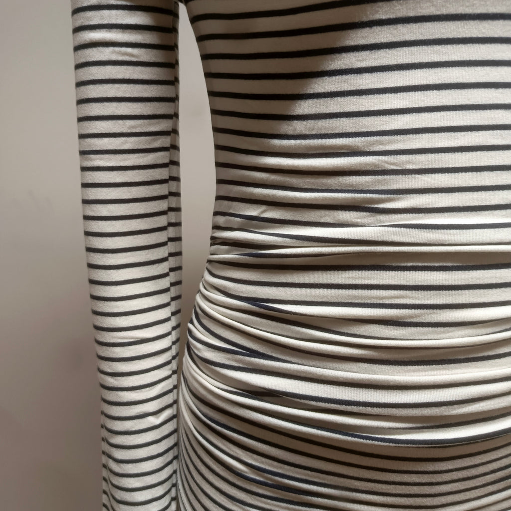 Striped Ruched Mock Neck Top